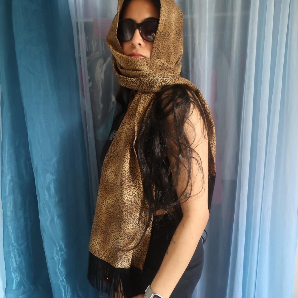 Leopard Print Fringed Scarf